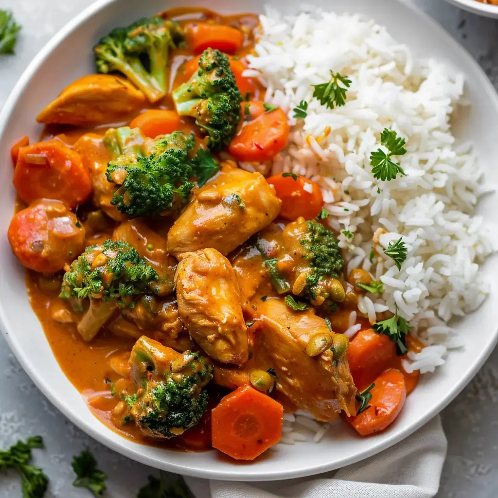 Plat de mafé poulet avec sauce cacahuète