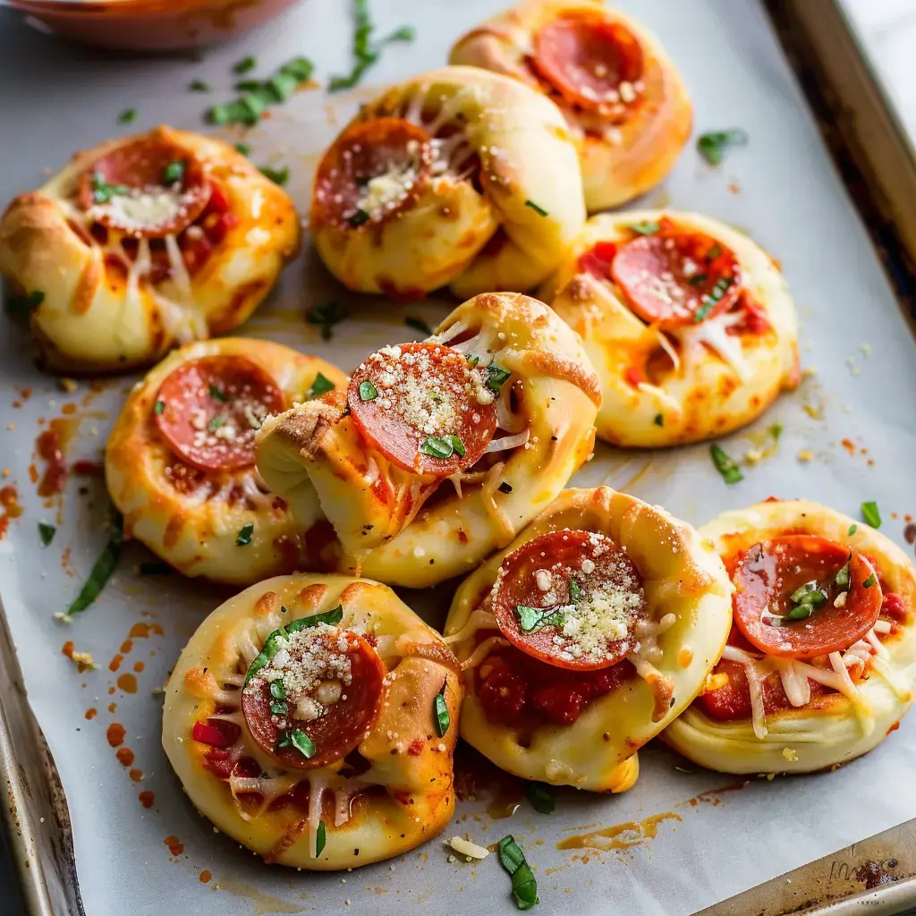 De délicieux petits roulés garnis de pepperoni, fromage et sauce tomate, parfaits pour une soirée.