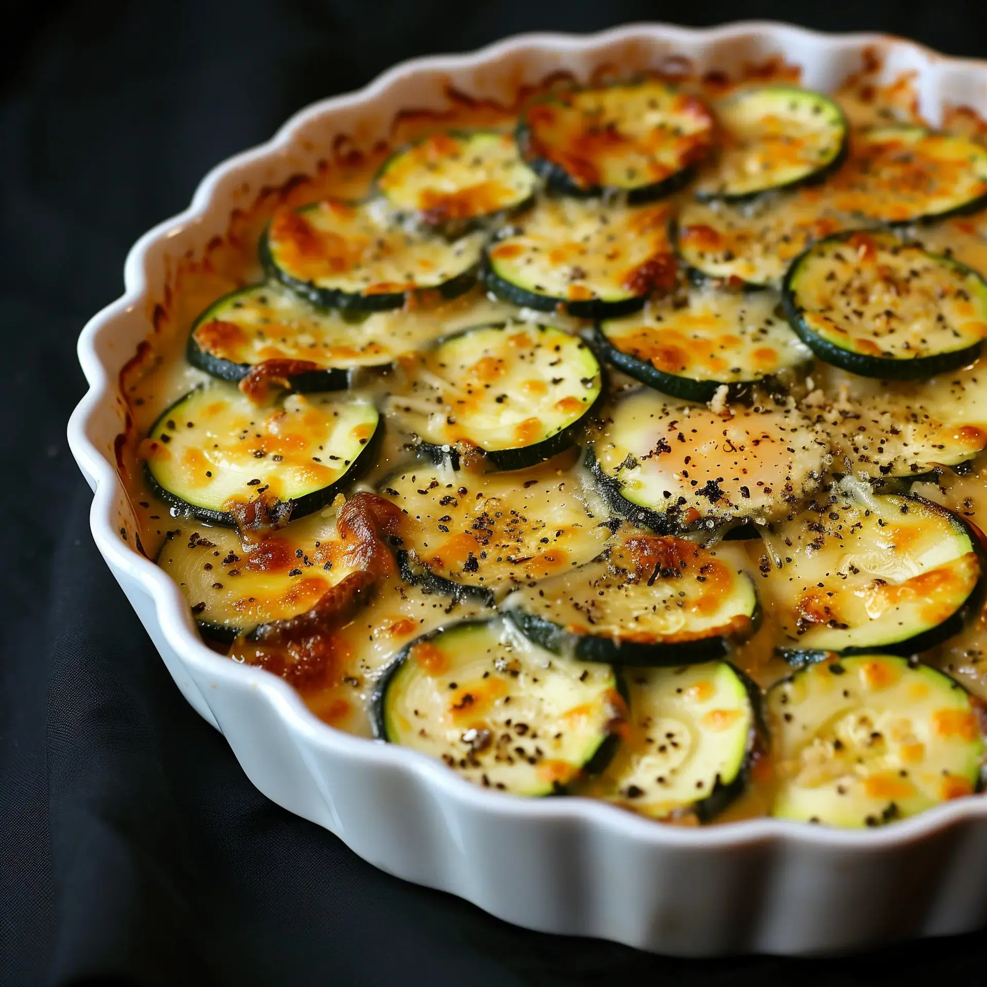 Un délicieux gratin avec des courgettes et du fromage fondu.