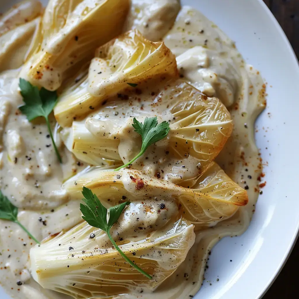 Légumes à la crème, parsemés d'herbes fraîches et d'épices, joliment servis en plat.