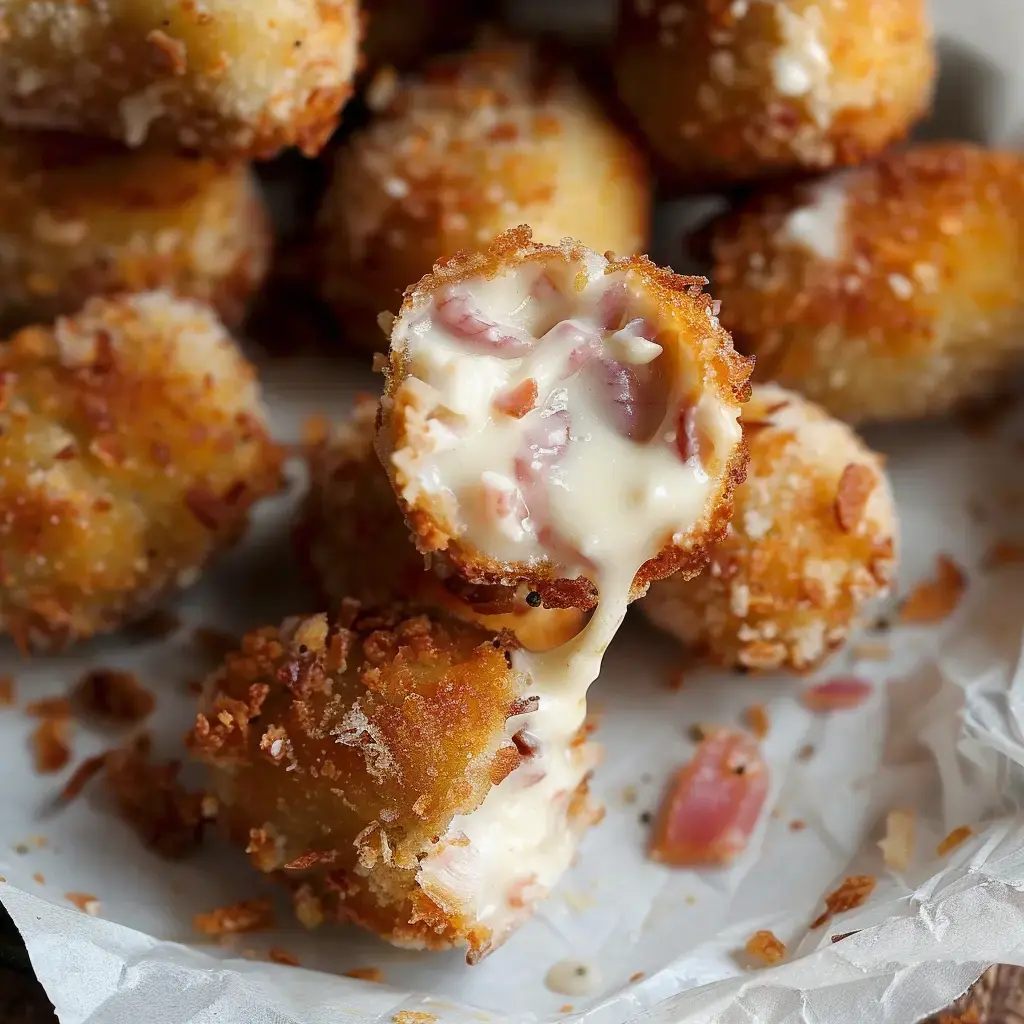 Des croquettes dorées avec un intérieur crémeux au jambon, photo appétissante.
