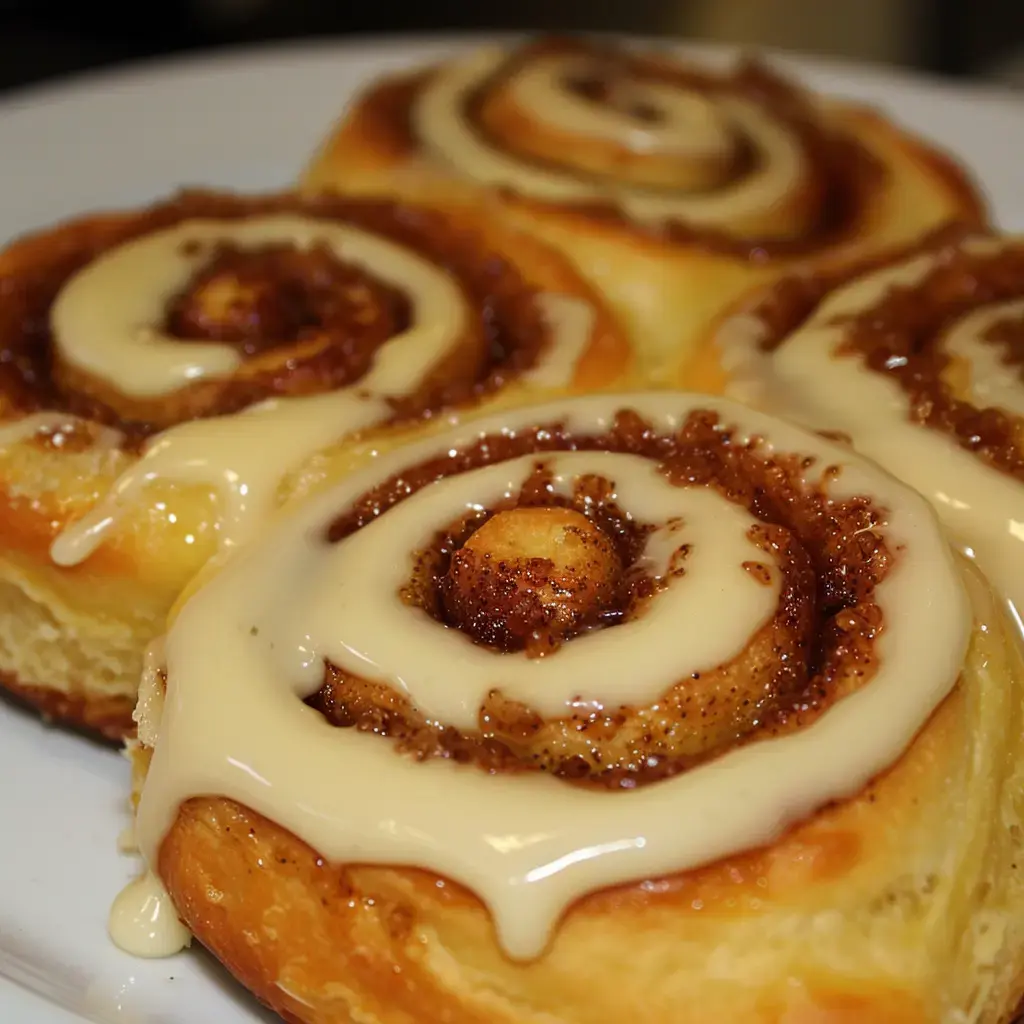 Assiette de brioches à la cannelle avec glaçage fondant.