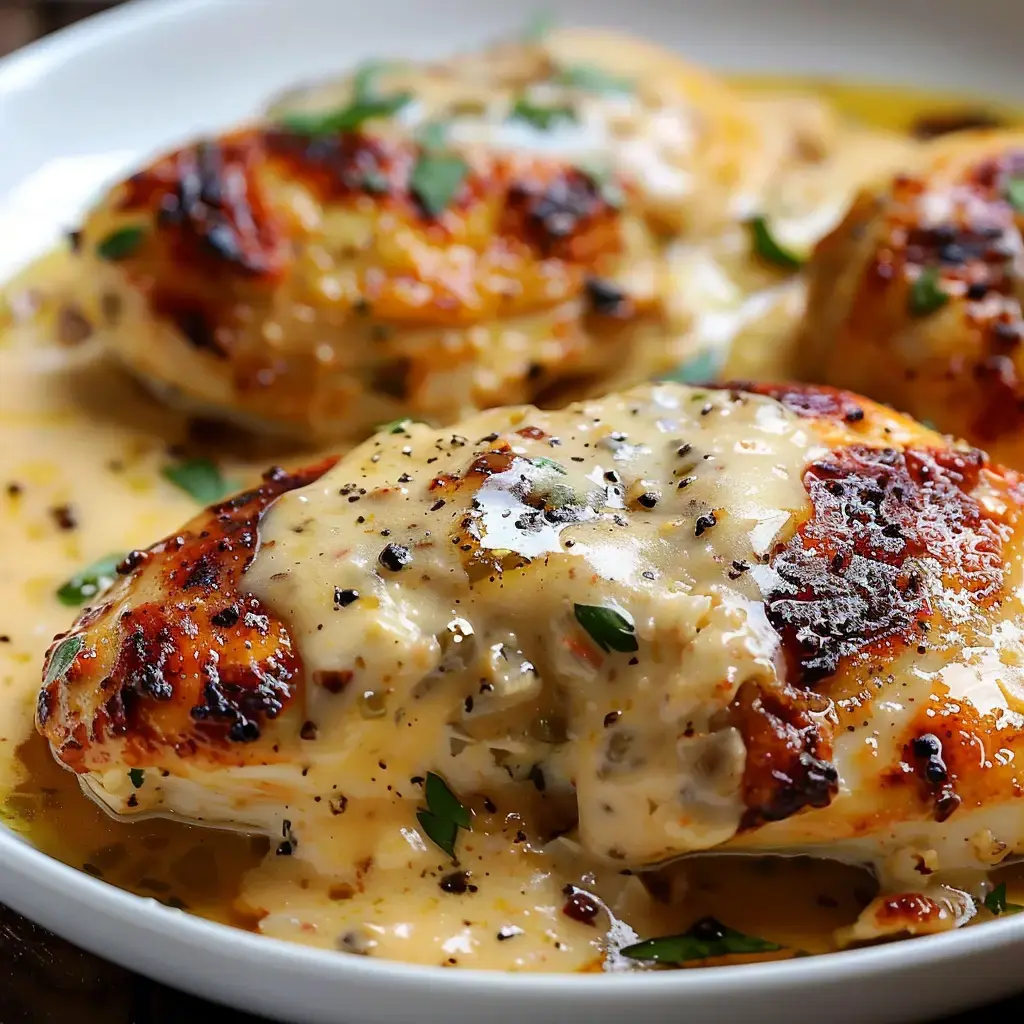 Poulet tendre et grillé dans une sauce crémeuse aux herbes fraîches.