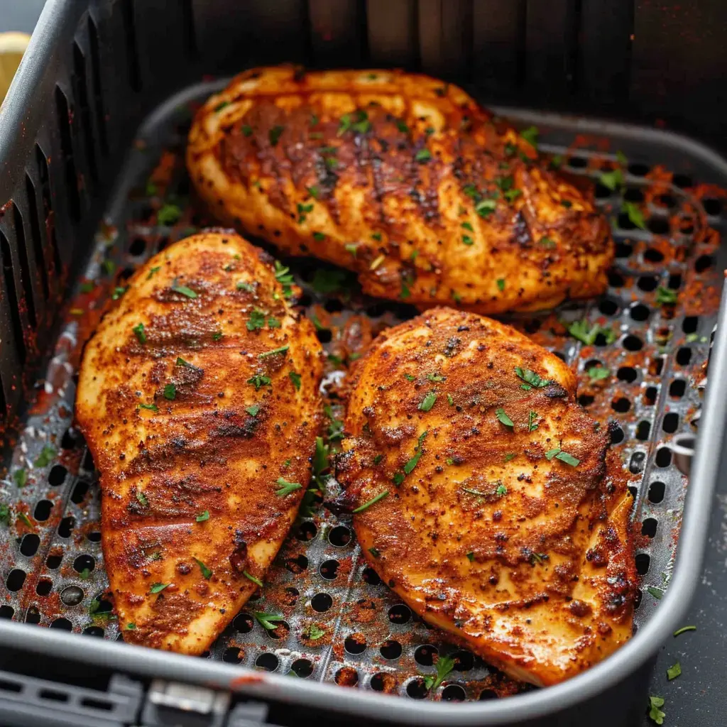 Filets parfaitement dorés prêts à être dégustés, sortis d'une friteuse à air.