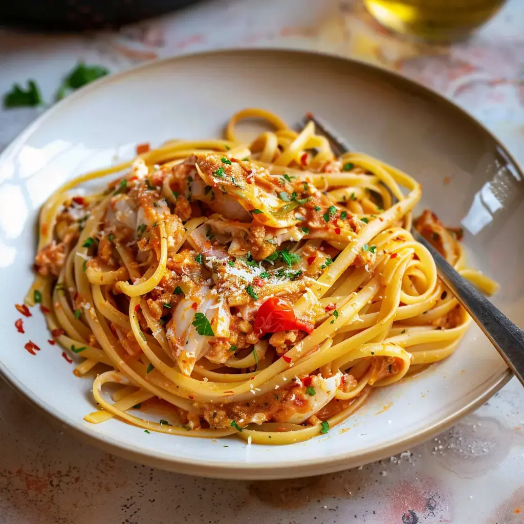 Une assiette de linguine enrobées d'une sauce tomate-viande avec du fromage râpé et du persil parsemés dessus.