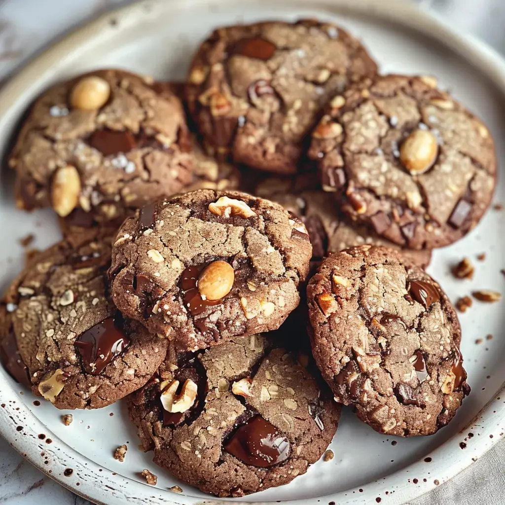 Cookies artisanaux au chocolat noir et noisettes, parsemés de fleur de sel