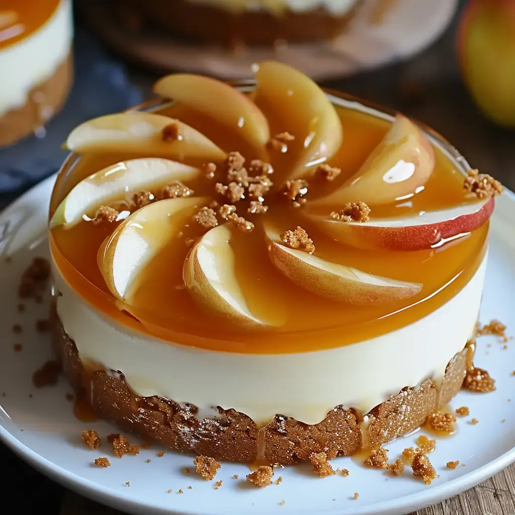 Entremets aux pommes caramélisées, nappé de caramel et parsemé de miettes de spéculoos