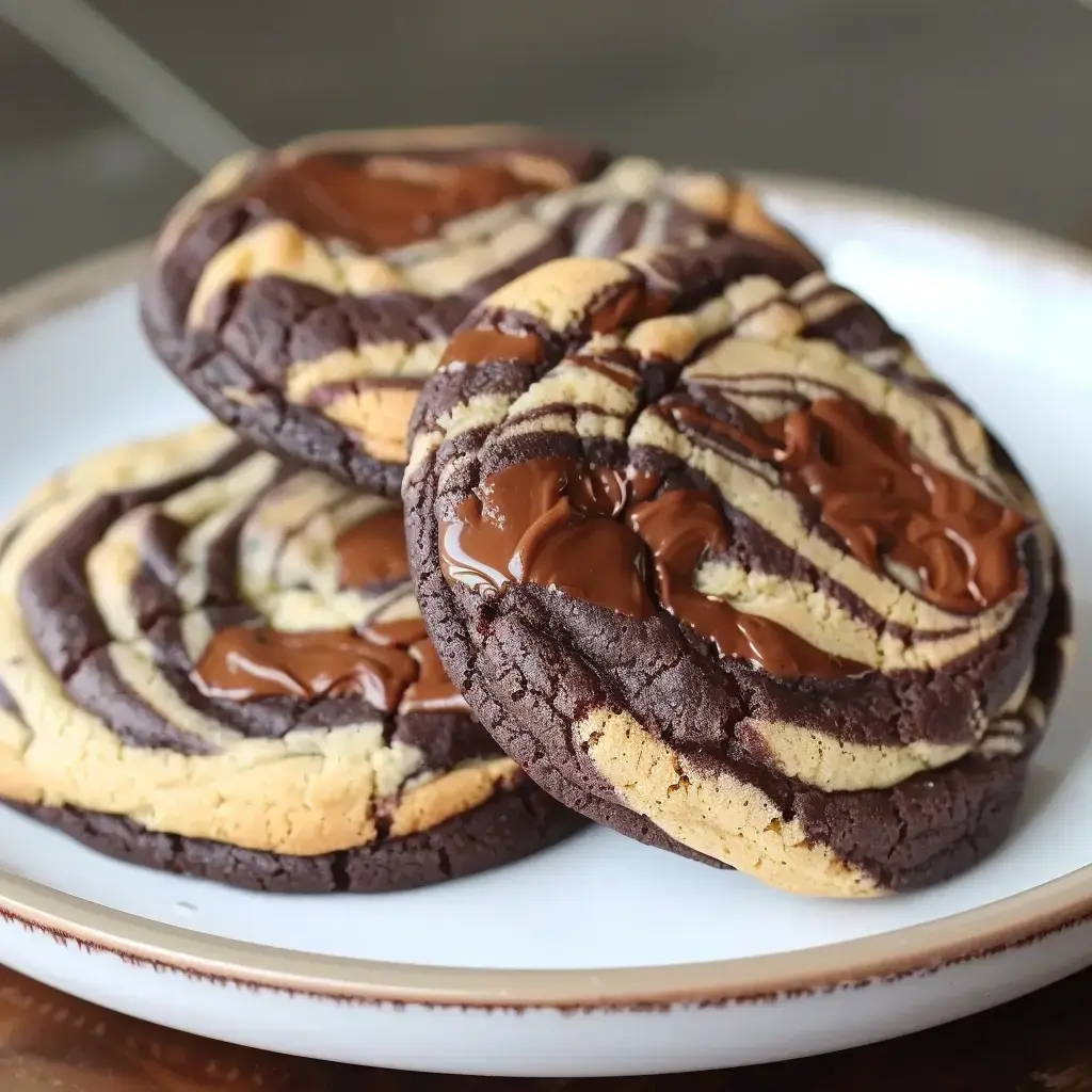Des biscuits marbrés au chocolat arrangés sur une assiette.