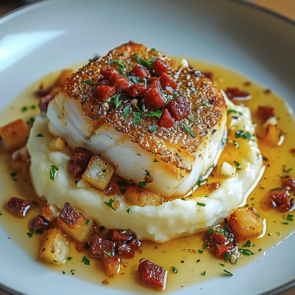 Filet de Cabillaud Sauce Chorizo et Écrasé de Pommes