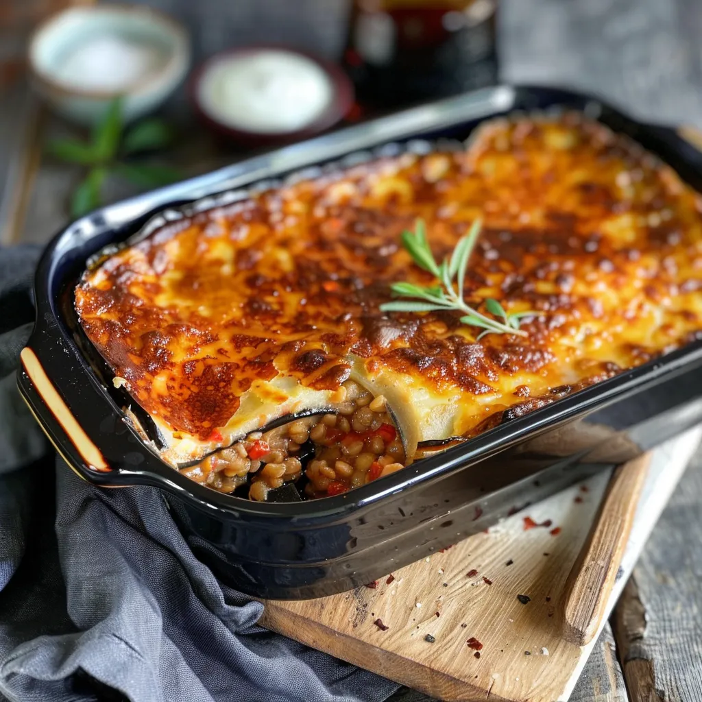 Moussaka végétarienne aux lentilles corail