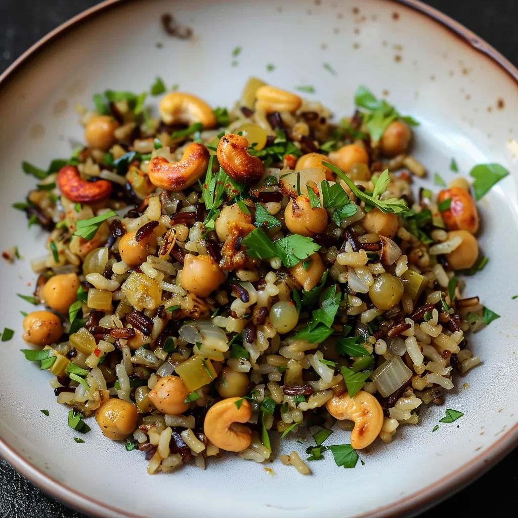 Mélange de Riz Sauvage, Épices, Pois Chiches et Noix de Cajou Grillées