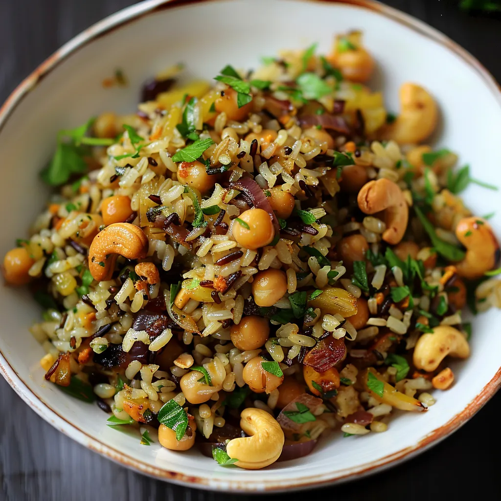 Riz de Camargue aux Herbes, Pois Chiches et Amandes Grillées