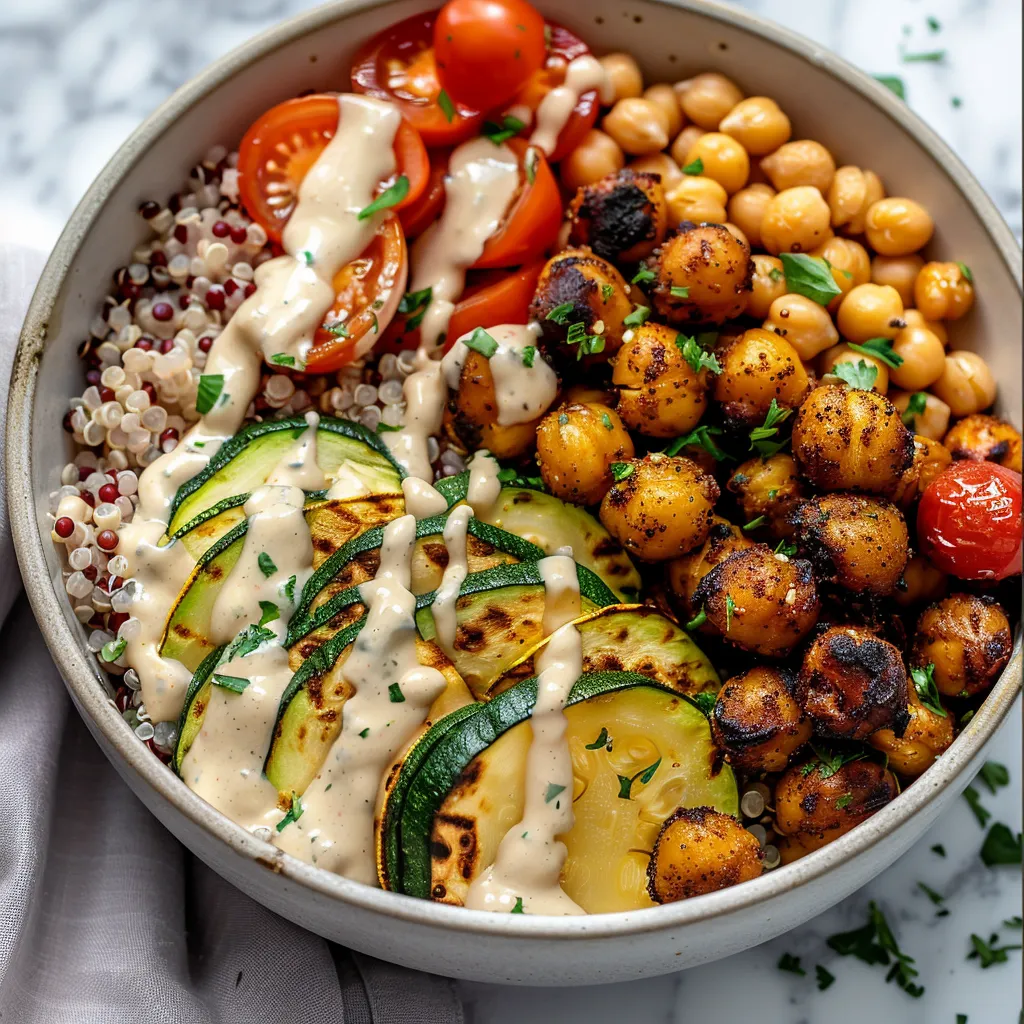 Bol gourmand avec pois chiches et légumes rôtis