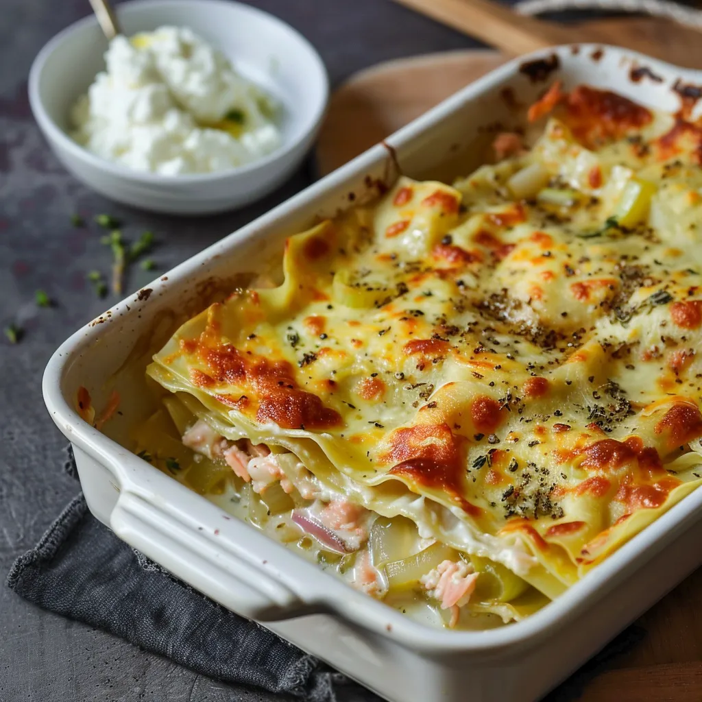 Lasagnes au saumon et poireaux