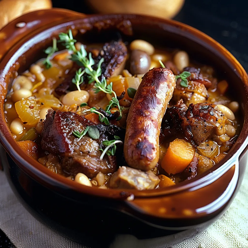 Cassoulet traditionnel dans sa cassole en terre