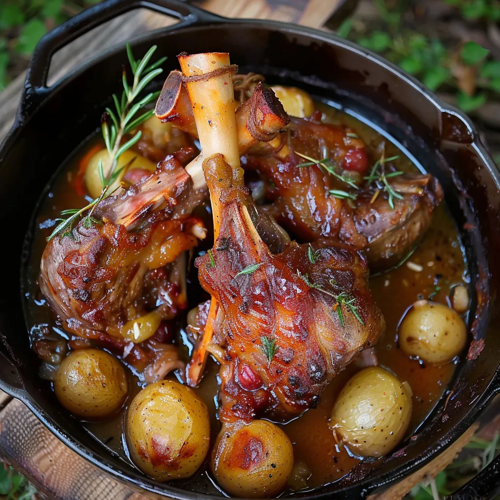 Agneau cuit lentement aux herbes fraîches et miel