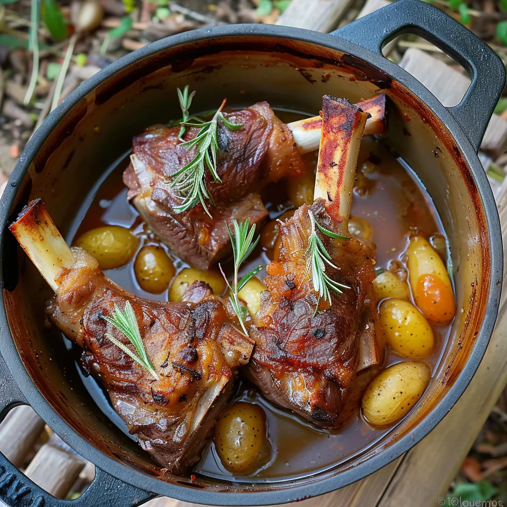 Jarret d'agneau confit aux herbes