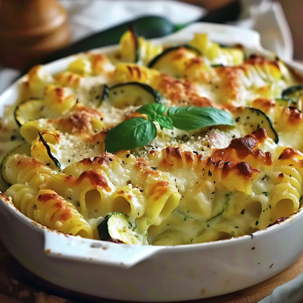 Gratin savoureux de courgettes et pâtes