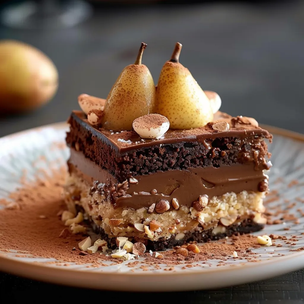 Mélange de chocolat et poires dans un dessert