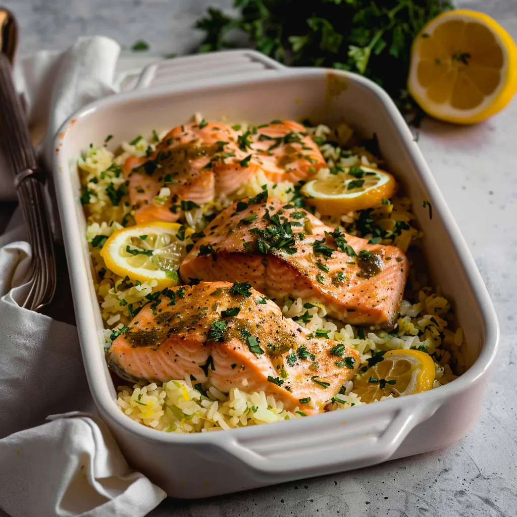 Saumon au citron sur lit de riz aux herbes