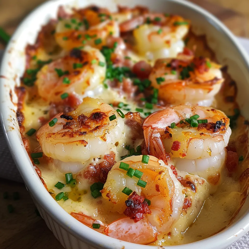 Gratin de crevettes avec fromage et chorizo