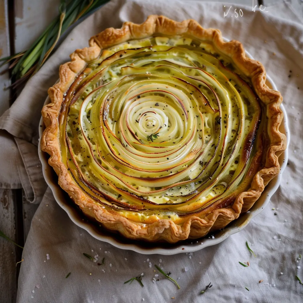 Quiche aux poireaux avec pâte à l'huile d'olive