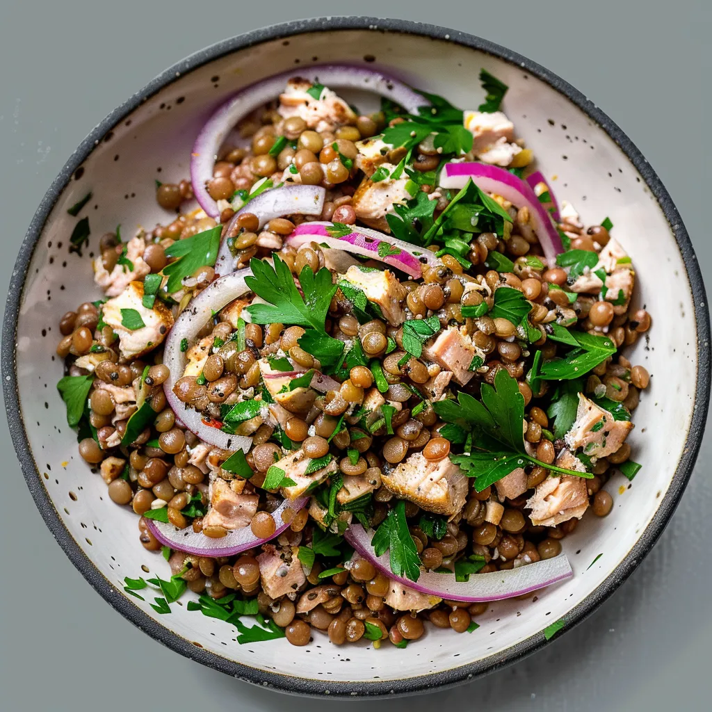 Salade de lentilles au thon avec vinaigrette maison