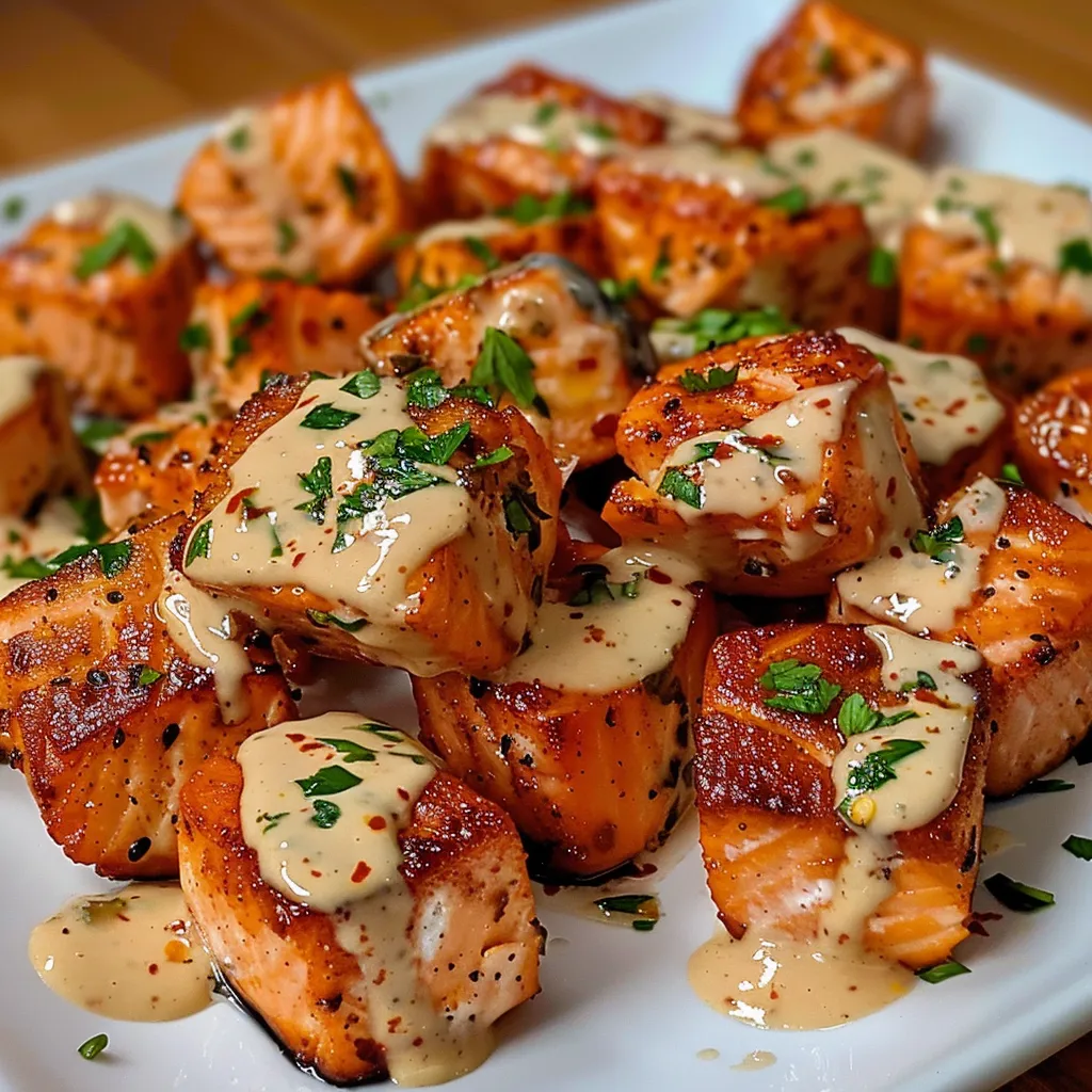 Délicieuses bouchées de saumon avec une sauce Bang Bang maison