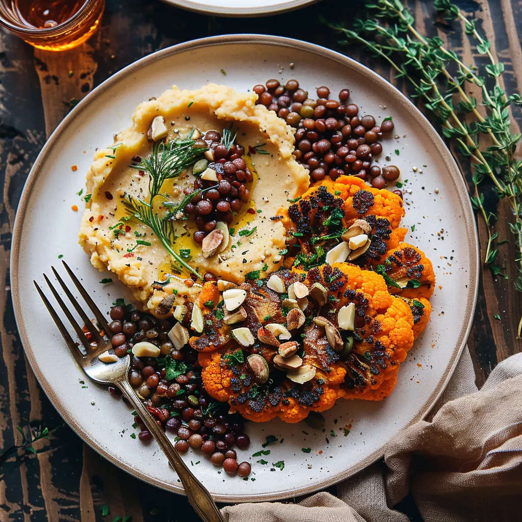 Steak de chou-fleur rôti sur lit de purée