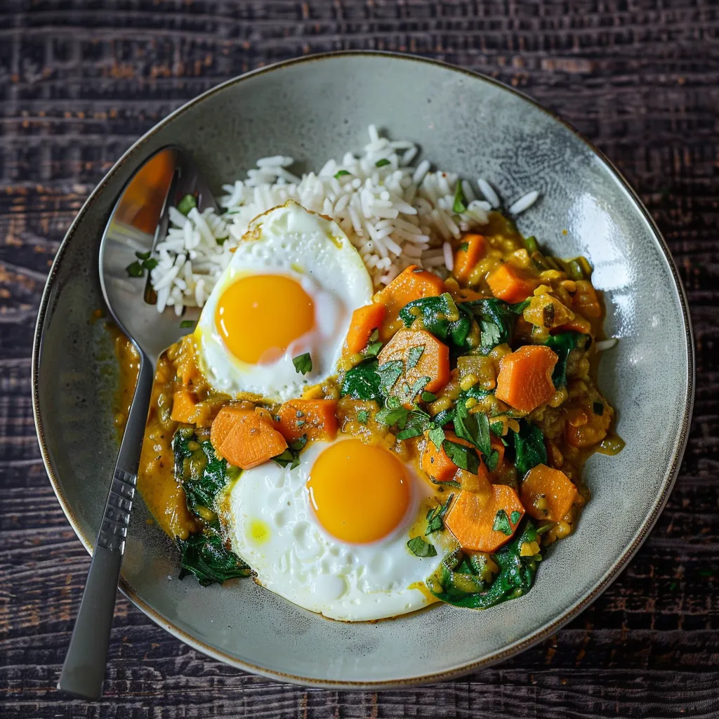 Bol de riz avec un délicieux curry de légumes et coco