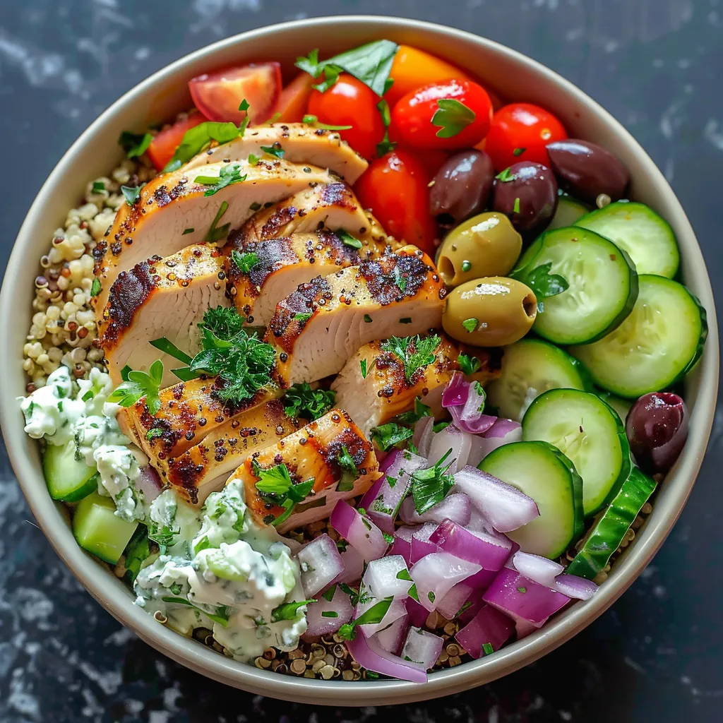 Bowl méditerranéen au quinoa et poulet mariné
