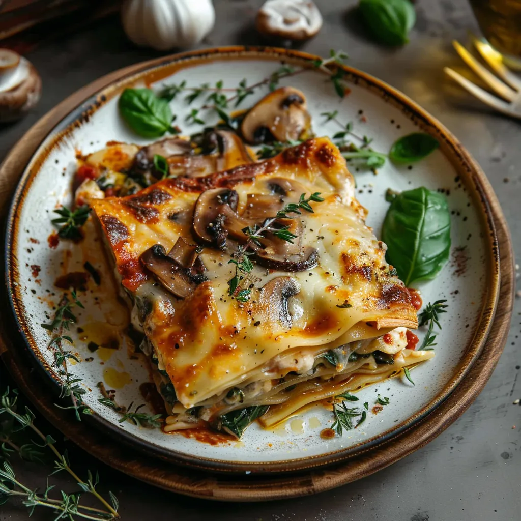 Lasagnes végétariennes aux champignons et épinards