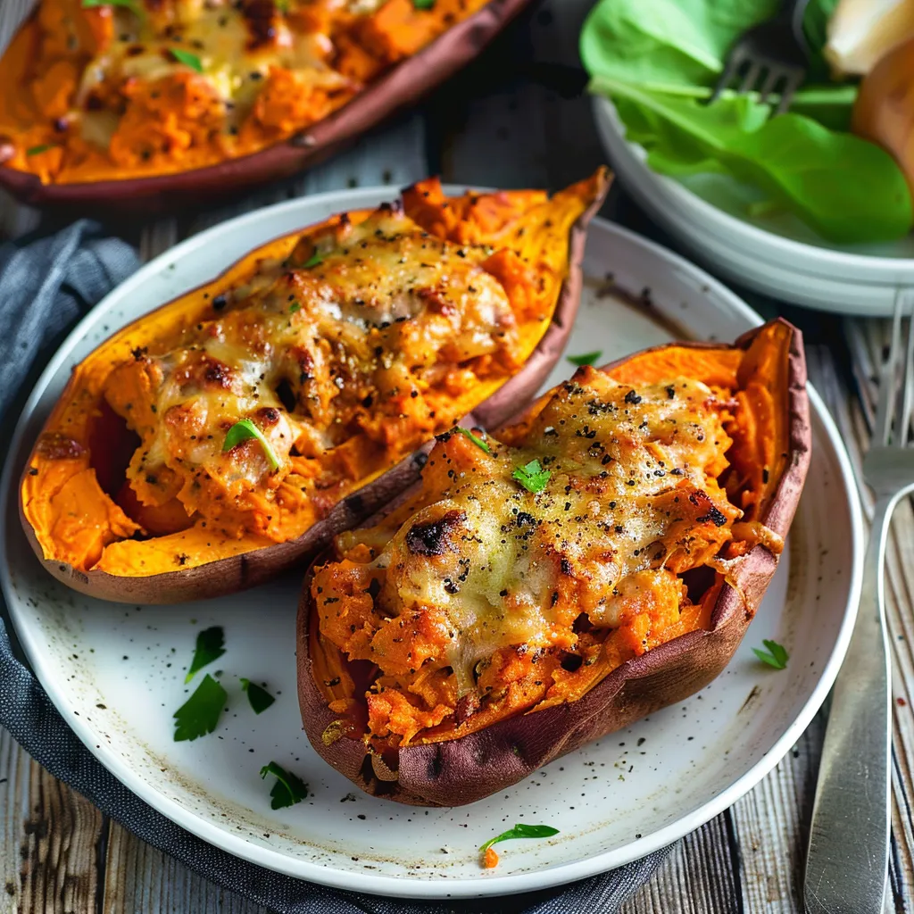 Patate douce gratinée au poulet