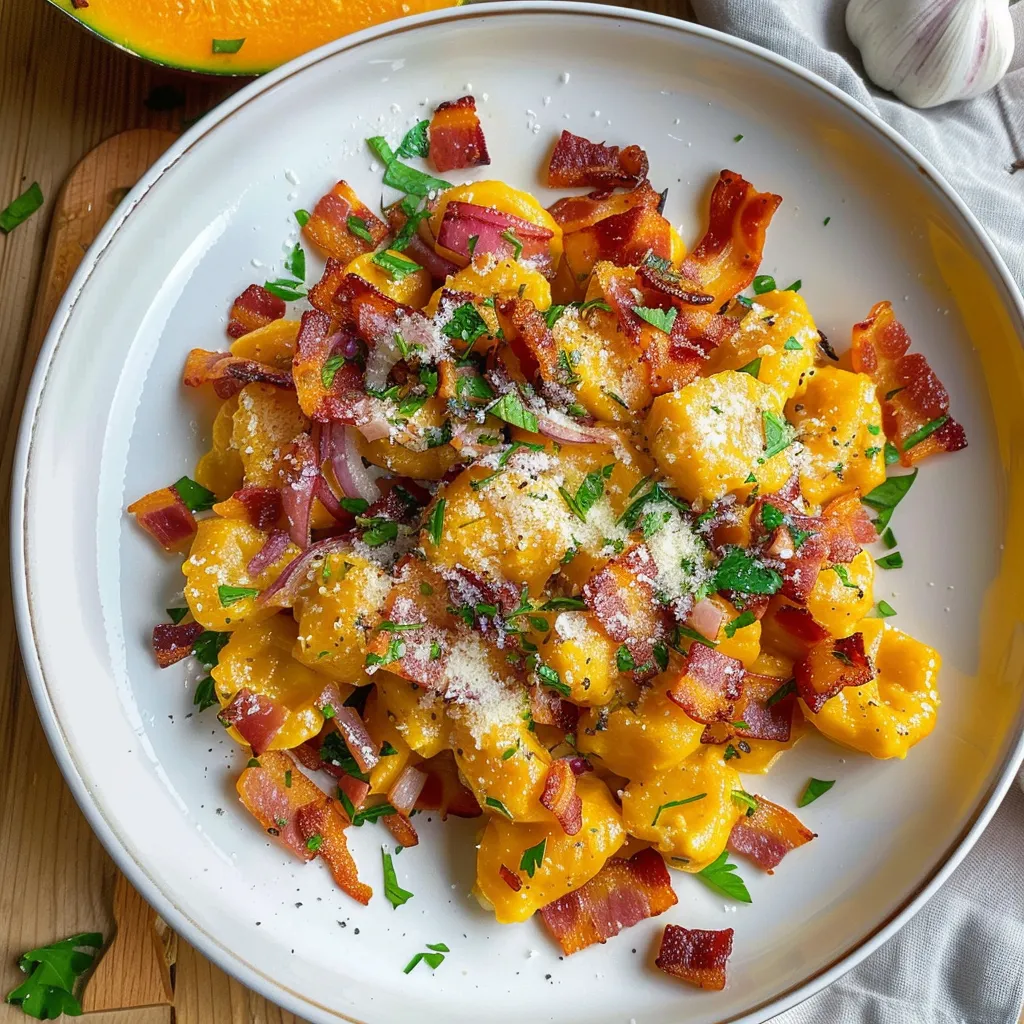 Gnocchis à la crème de butternut et lardons croustillants | Recette automnale