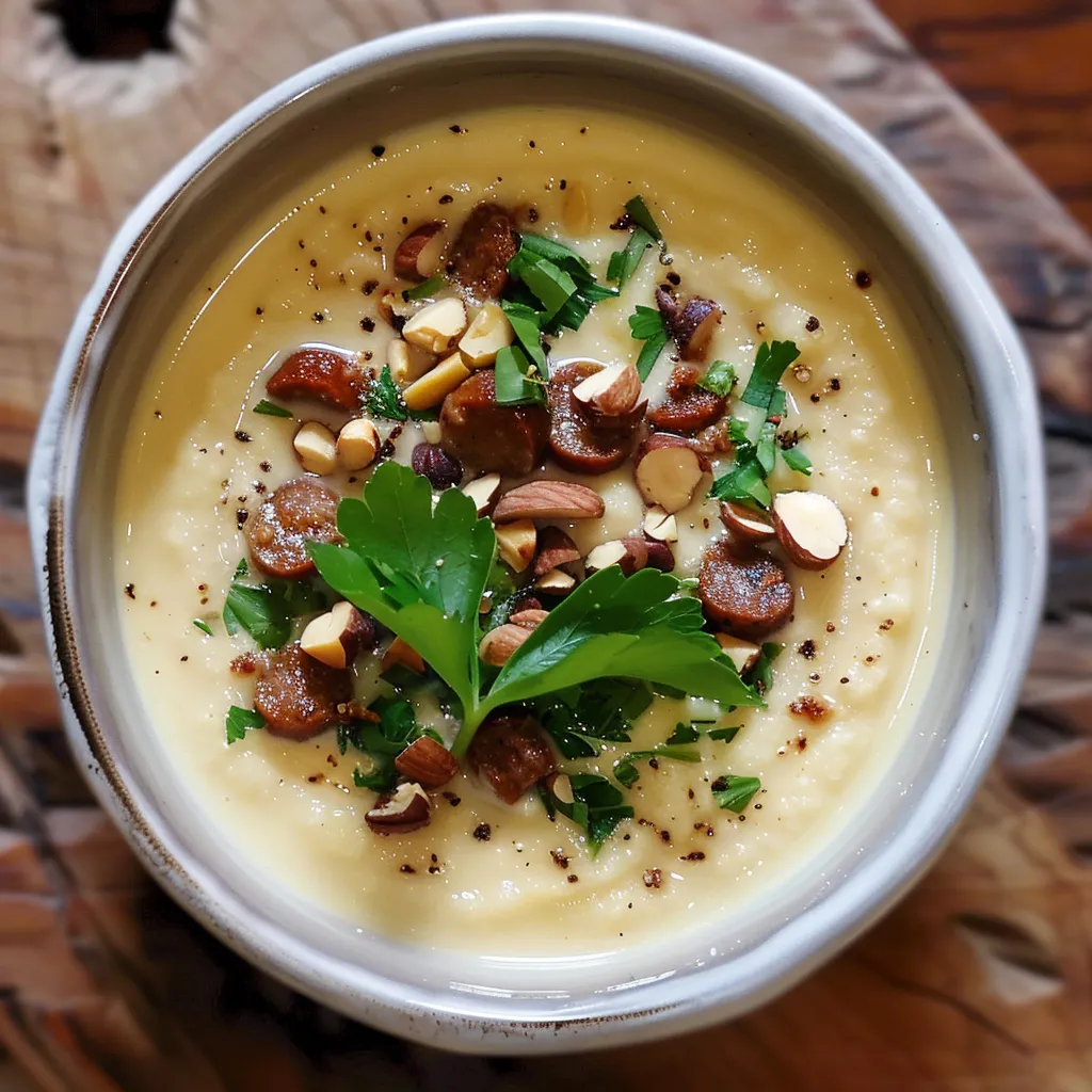 Velouté de chou-fleur aux noisettes et saucisson | Soupe crémeuse