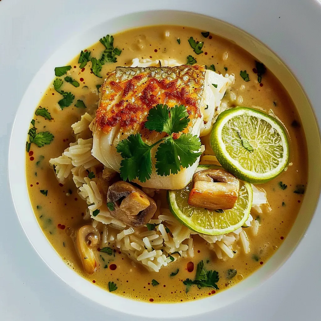 Cabillaud au bouillon thaï et lait de coco