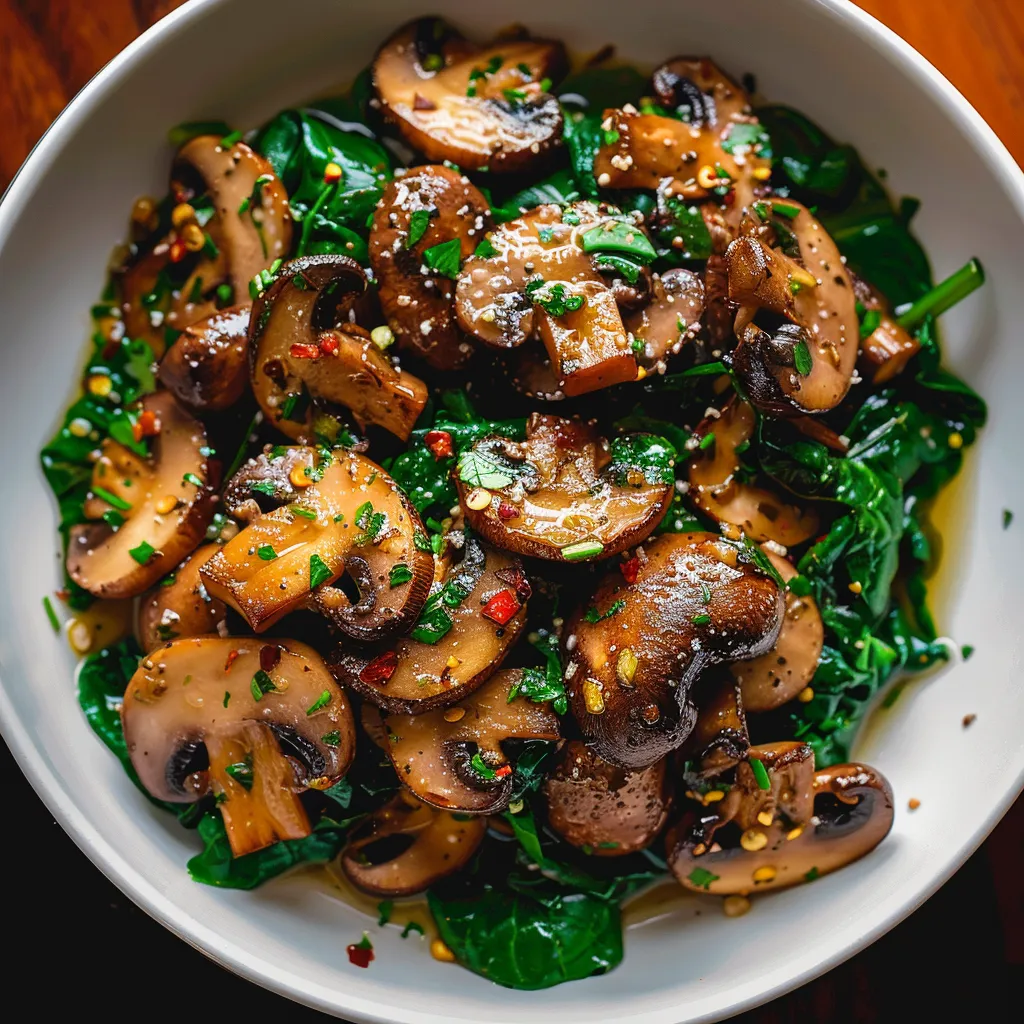 Champignons poêlés aux épinards frais