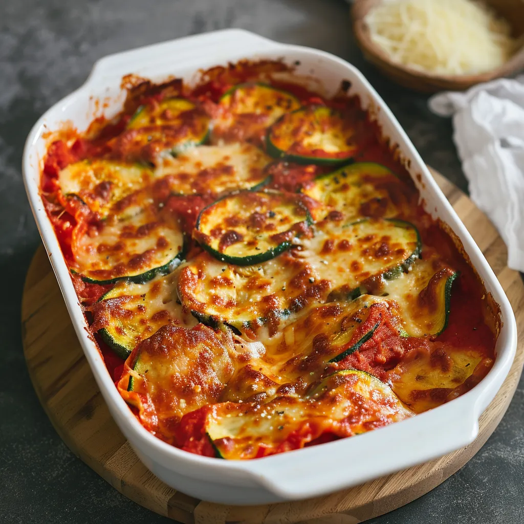 Délicieuses lasagnes courgettes et ricotta avec sauce tomate