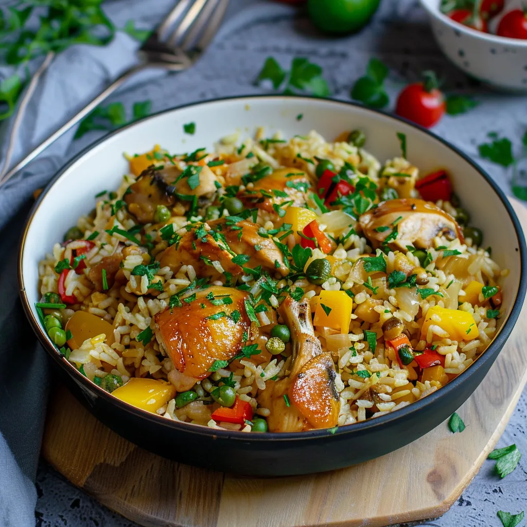 Gratin de riz à la française avec volaille et légumes