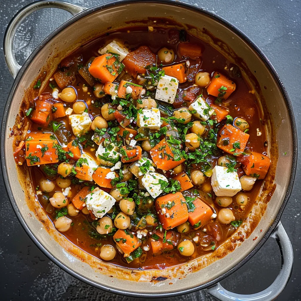 Délicieux ragoût de pois chiches et feta méditerranéenne