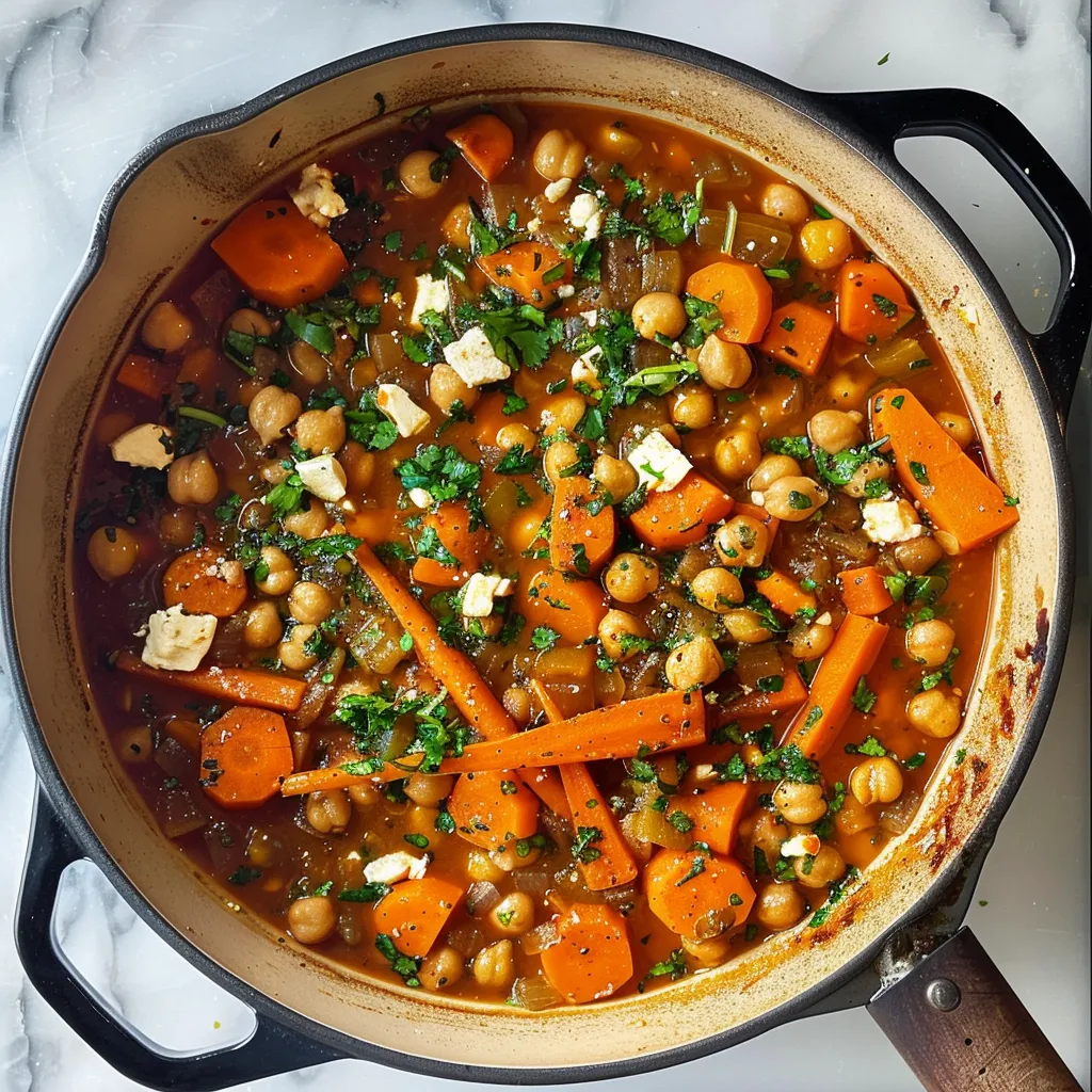 Ragoût de pois chiches aux carottes et feta marinée