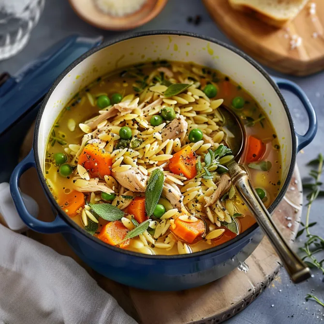 Délicieuse soupe poulet orzo