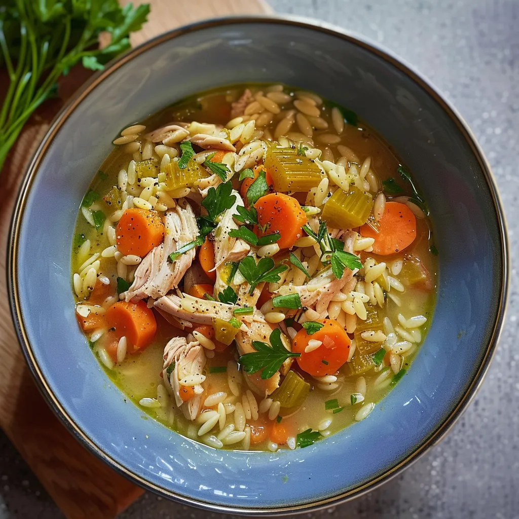 Soupe au poulet fermier et orzo