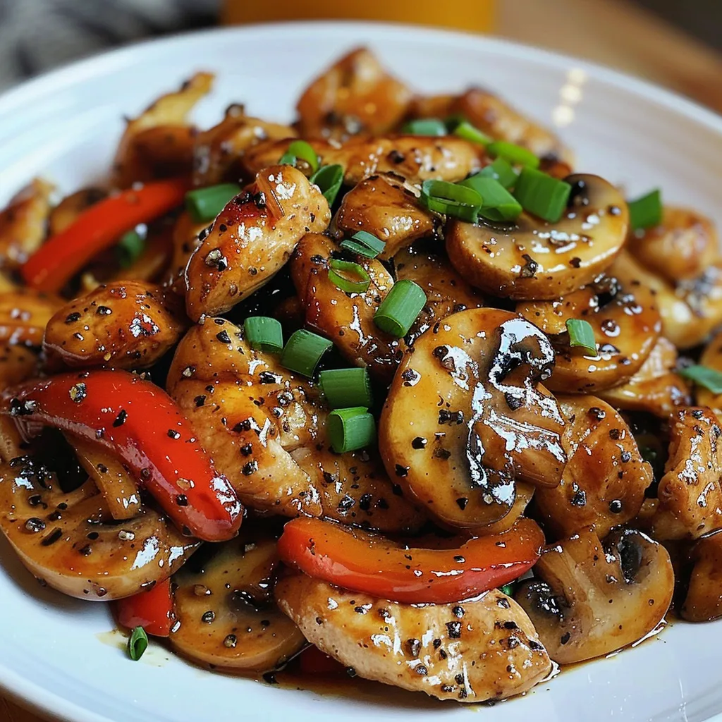 Plat de poulet aux champignons avec poivre noir