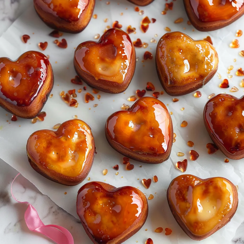 Beignets en forme de cœur avec une crème caramélisée pour la Saint-Valentin