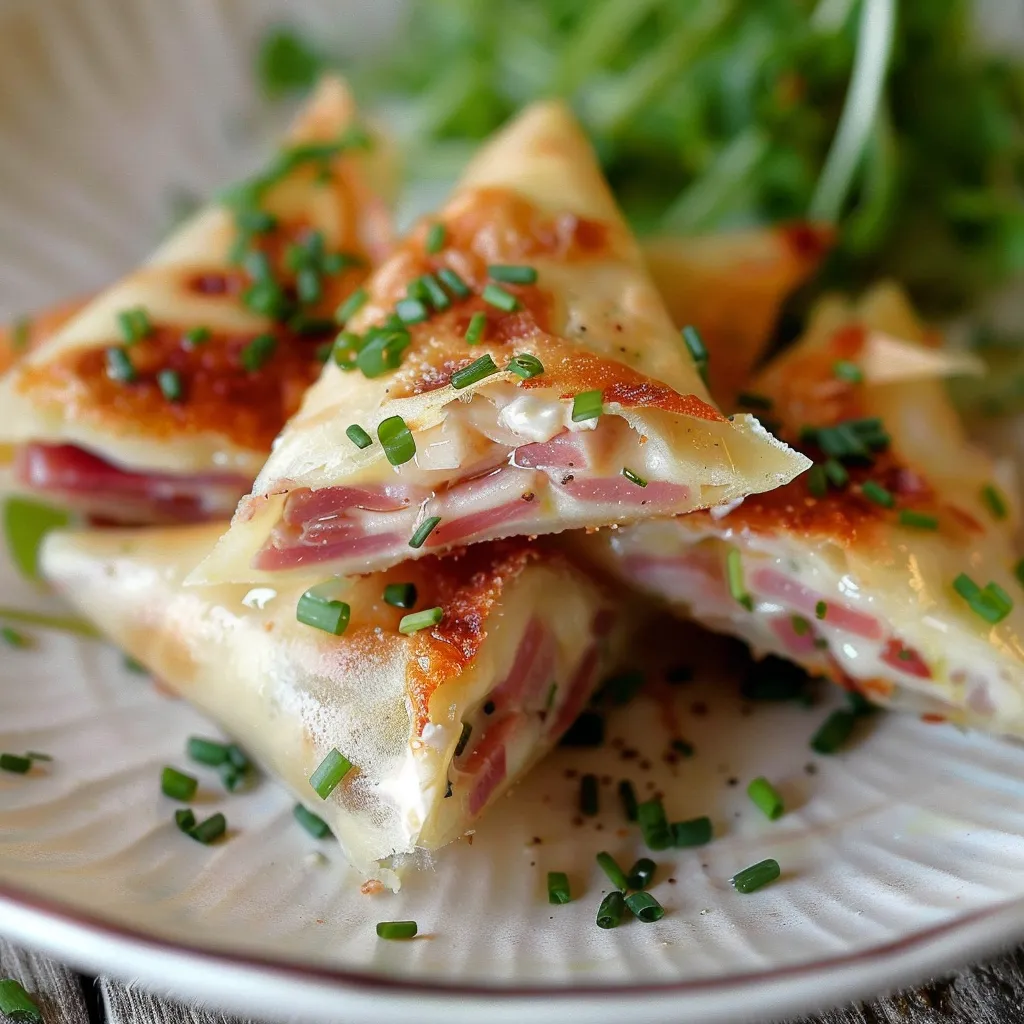 Bricks croustillantes avec reblochon, jambon cru et ciboulette