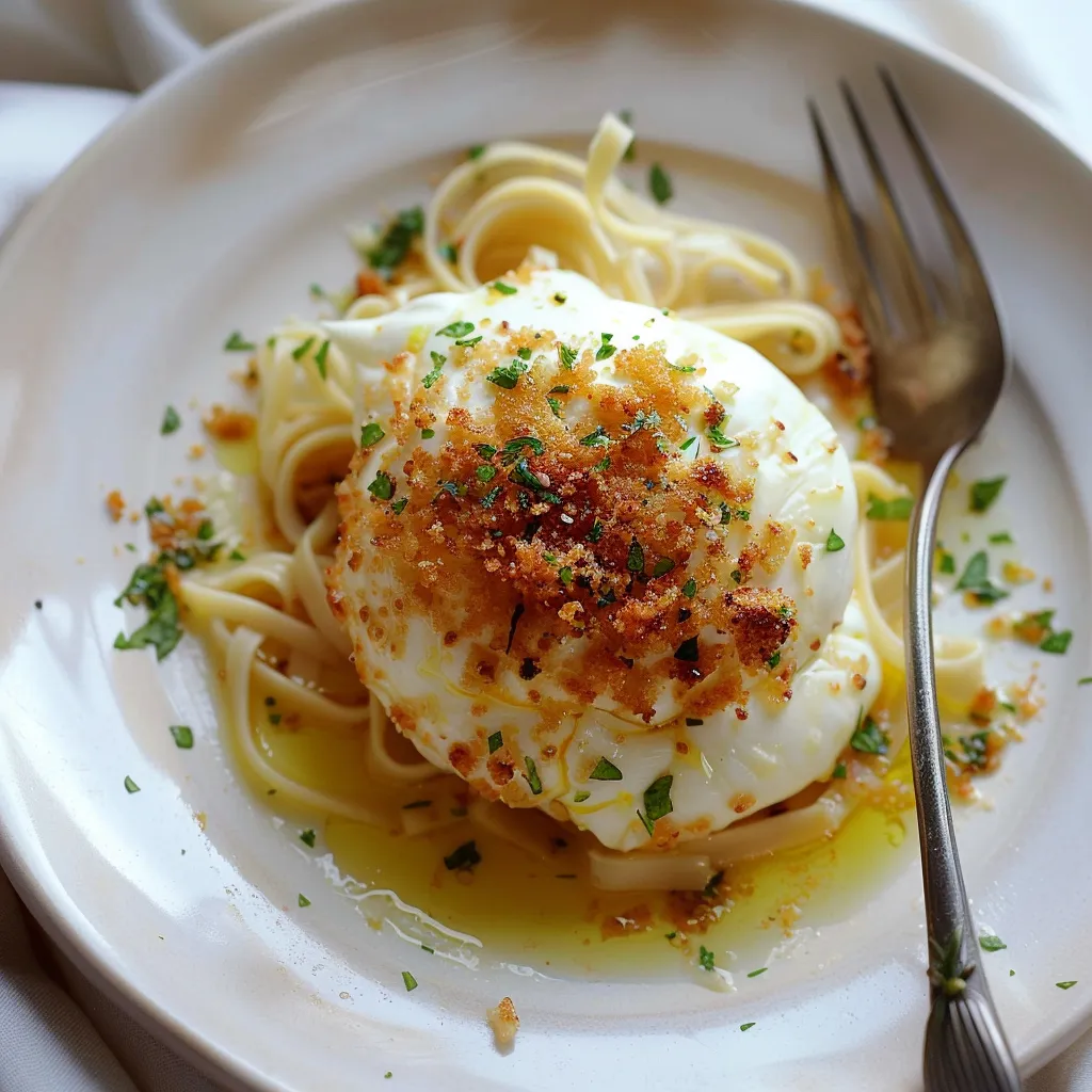 Burrata croquante et dorée préparée avec chapelure panko