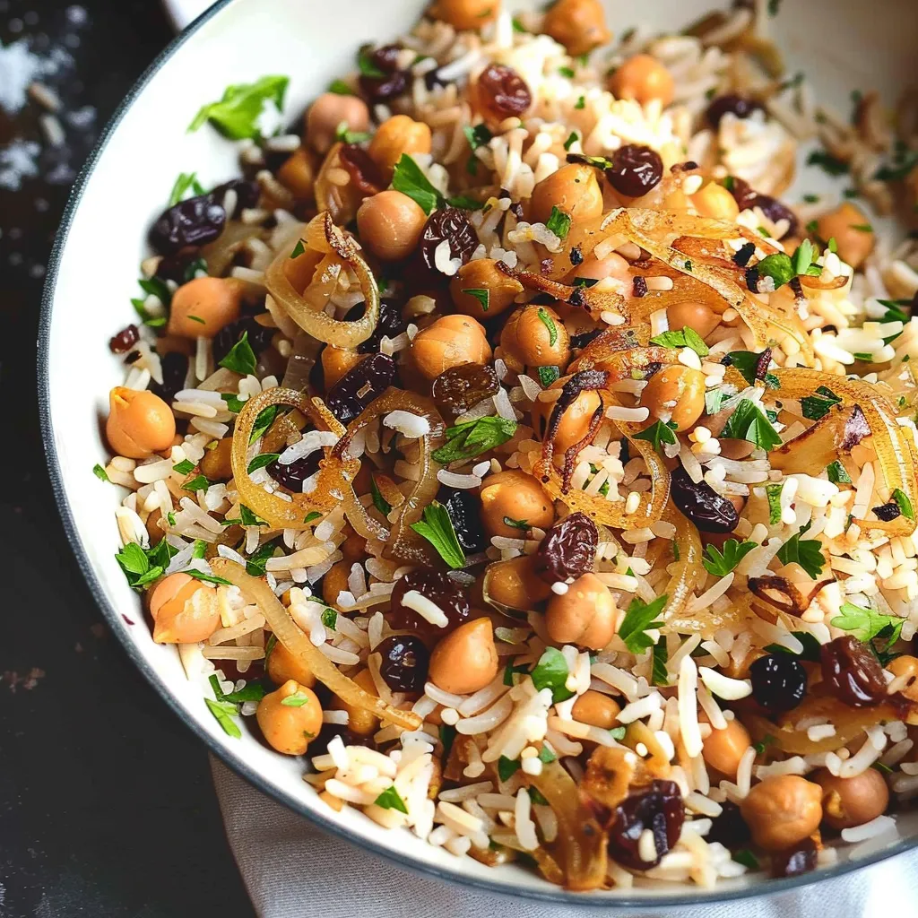 Riz crémeux aux pois chiches, épices et raisins secs