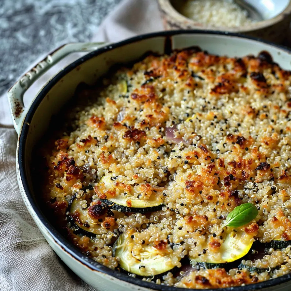 Un plat gratiné de quinoa et courgettes