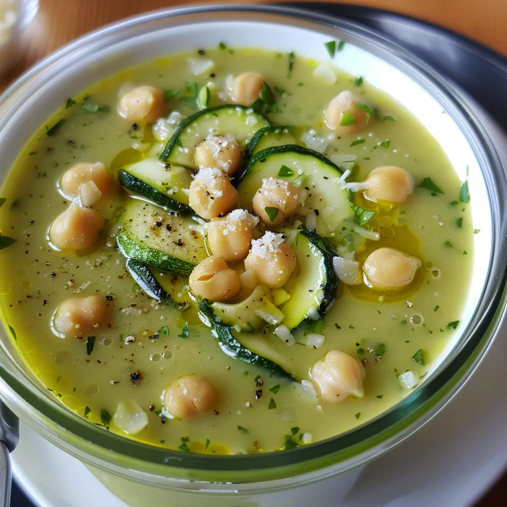 Velouté crémeux courgettes, pois chiches et parmesan